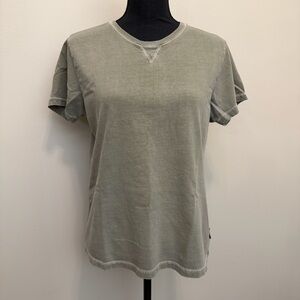 Woolrich L Slub Cotton Green Short Sleeve Tee Vintage Inspired Weathered Womens